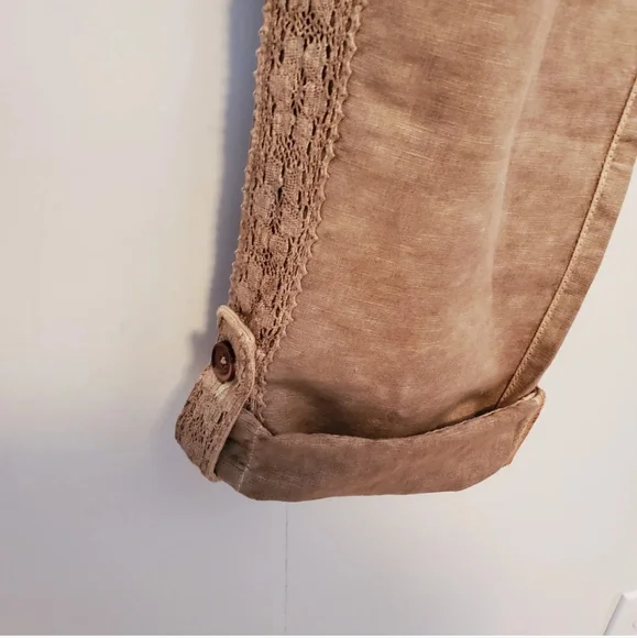 $FINAL$  NWOT Sundance Organia Cotton Linen Blend Convertable Pants Lace Trim - Picture 9 of 10